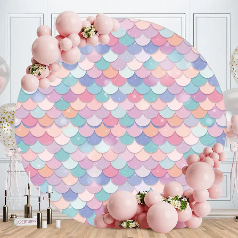 Aperturee Blue Pink Donut Round 2Nd Birthday Backdrop | Custom Round Birthday Backdrop | Circle Birthday Backdrop Cover | Rou...