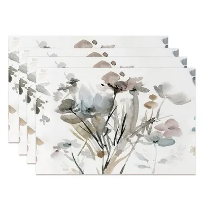 Vintage White Ink Floral Dining Set Of 4 Placemats - Aperturee