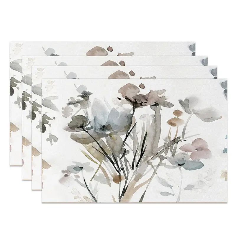 Vintage White Ink Floral Dining Set Of 4 Placemats - Aperturee