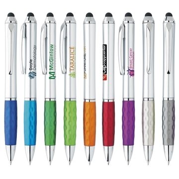250 Customized Tev Silver Stylus Pen - Metallic & Dimpled Grip