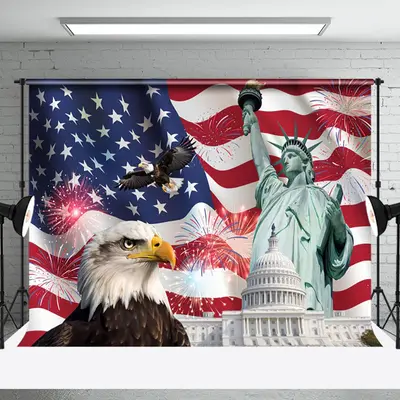 American Flag Eagle Statue Independence Day Backdrop - Aperturee
