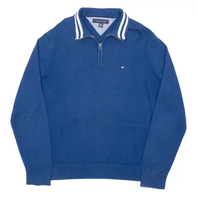 TOMMY HILFIGER Mens Jumper Blue 1/4 Zip Tight Knit L