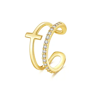 14K Gold Cubic Zirconia Cross Cuff Earrings