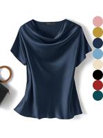 Women's Solid Cowl Neck Blouse, Casual Short Sleeve Top for Summer, Ladies Clothes for Daily Wear