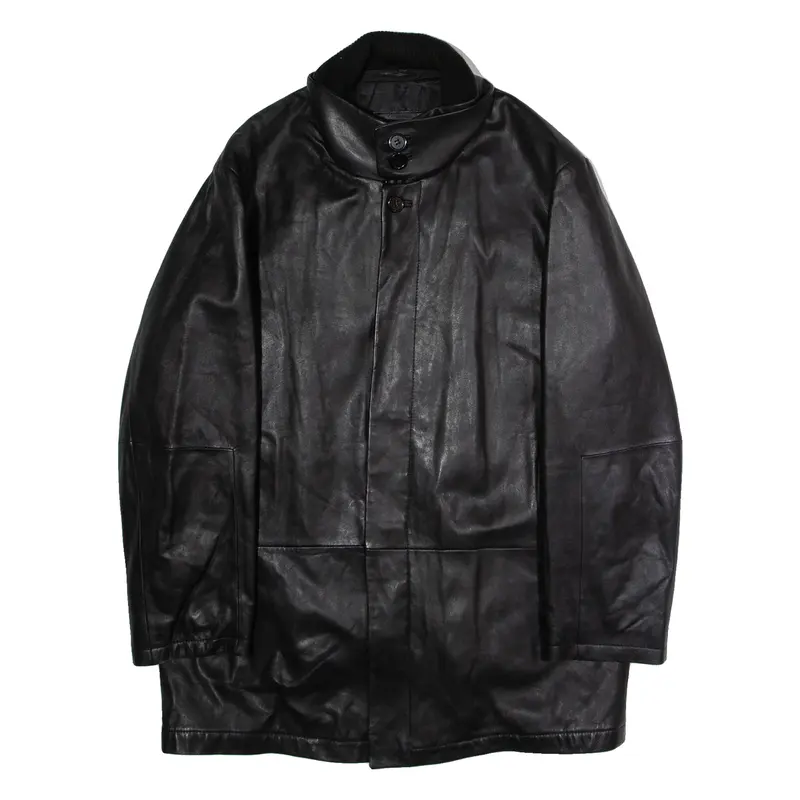 PIATTELLI Mens Trench Coat Black Leather L