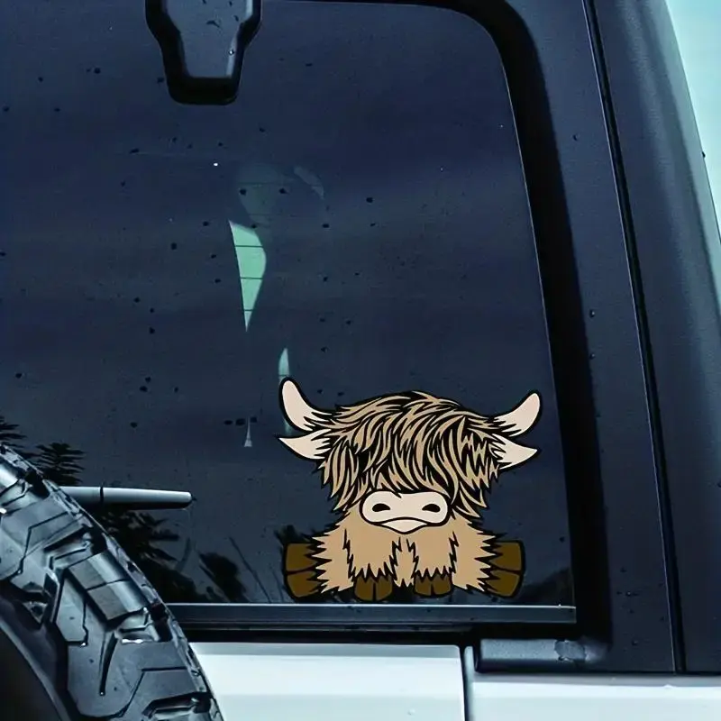 Cartoon Highland Cow Pattern Car Sticker, DIY Decoration Sticker for Car Window Bumper Motorcycle Laptop Skateboard, Car Exte...