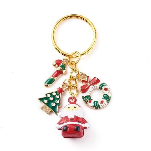 Baking Painted Brass Bell Father Christmas Keychain for Christmas