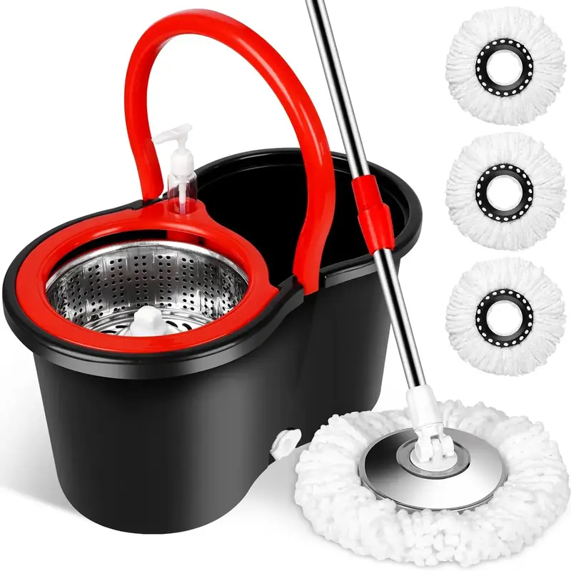 Spin Mop and Bucket with Wringer Set, 360° Mop Bucket System with 3 Microfiber Mop Replacement Heads and 61 Stainless Stee...