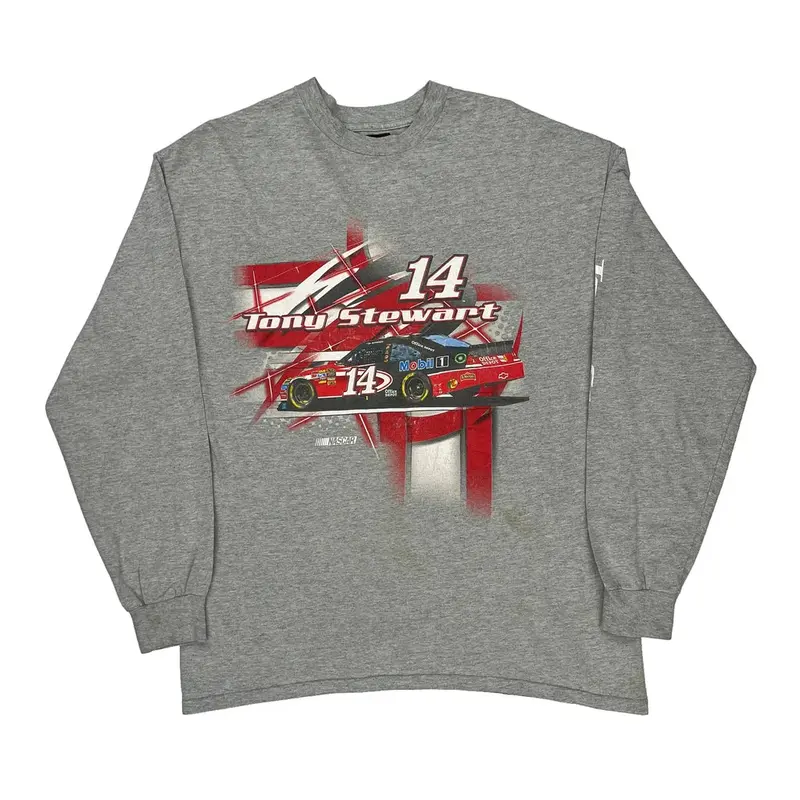 Tony Stewart Nascar Nascar Long Sleeve T-Shirt - Large Grey Cotton Blend