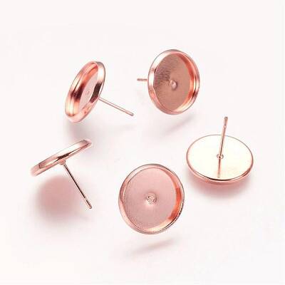 Flat Round Brass Stud Earrings Settings
