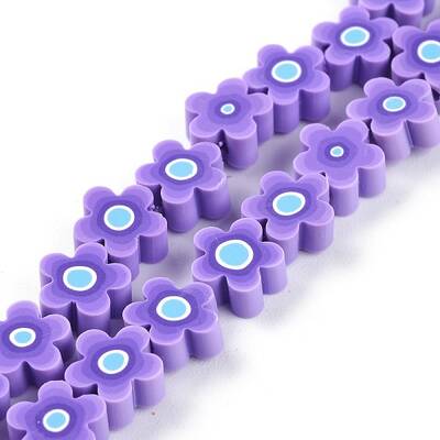 Handmade Flower Printed Polymer Clay Beads Strands