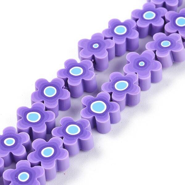 Handmade Flower Printed Polymer Clay Beads Strands