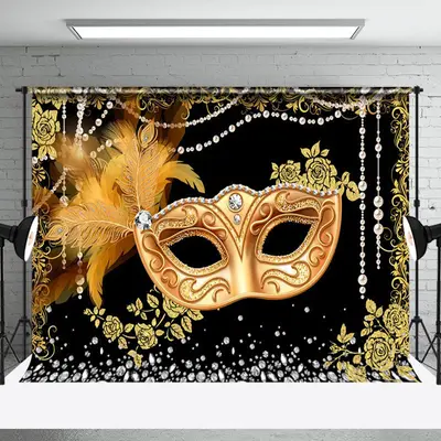Gold Mask Diamond Pearl Masquerade Party Backdrop - Aperturee