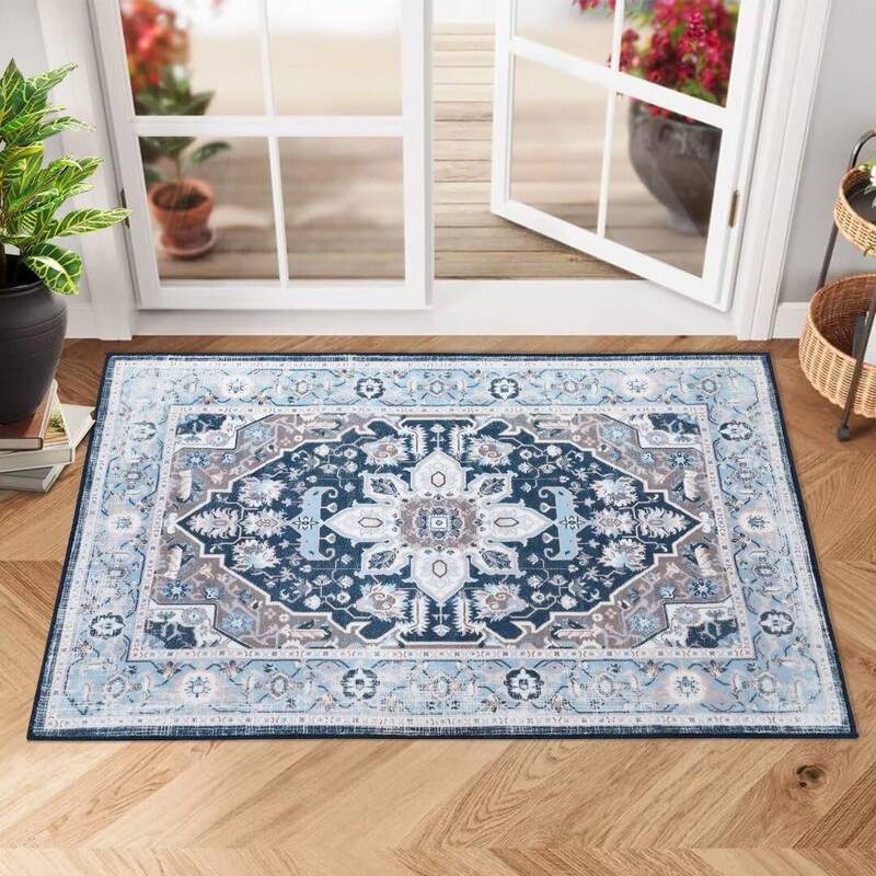 Garvee Small Area Rug 2x3 Vintage Entryway Rug Indoor Print Distressed Carpet Non Slip Washable Rug Foldable Accent Rug Light...