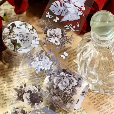 Vintage Flower Pattern PET Tape, 1 Roll DIY Decorative Tape, Scrapbooking & Journal Making Material Tape, Office Stationery ...