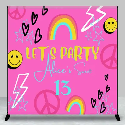 Pink Disco Vibe Custom Sweet 13 Birthday Backdrop - Aperturee