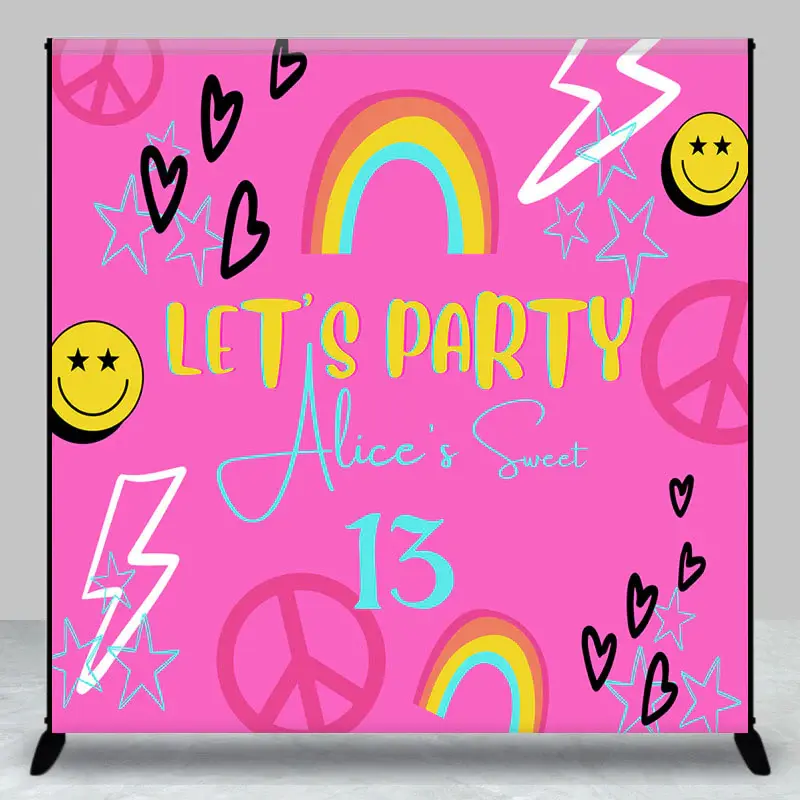 Pink Disco Vibe Custom Sweet 13 Birthday Backdrop - Aperturee