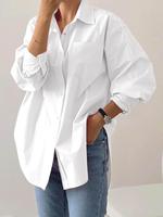 Women's Plain Button Front Drop Shoulder Shirt, Casual Chic Long Sleeve Collared Top for Fall & Winter, Women's Clothing for ...
