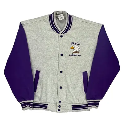 Grace Lutheran Fruit Of The Loom College Varsity Jacket - Medium Grey Cotton Blend