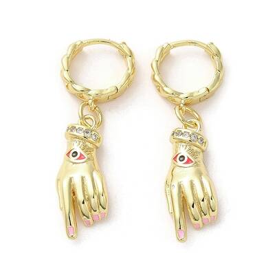 Palm with Horse Eye Real 18K Gold Plated Brass Dangle Hoop Earrings