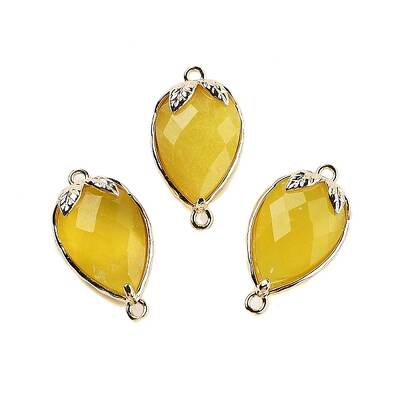 Natural Jade Faceted Teardrop Connector Charms