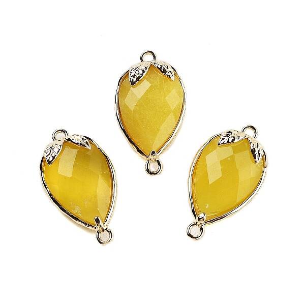 Natural Jade Faceted Teardrop Connector Charms