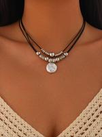 Round Textured Beaded Decorated Layered Necklace, Fashion Jewelry for Party, Daily Clothing Decor, Trendy All-match & Exquisi...