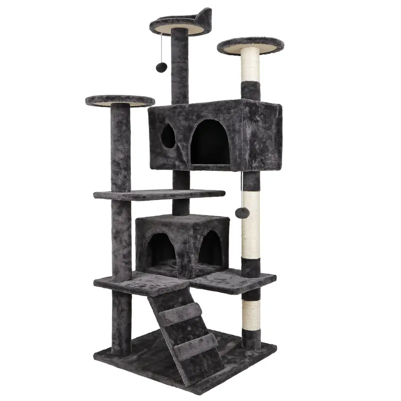 SUPERDEAL 53-in Cat Tree & Condo Scratching Post Tower, Dark Gray