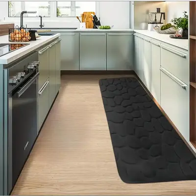 Solid Color Rectangular Kitchen Mat, 1 Piece Pebble Jacquard Non Slip Absorbent Floor Rug, Household Carpet for Home Decor