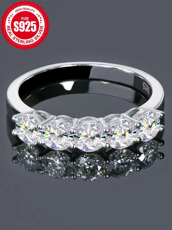 S925 Sterling Silver Synthetic Moissanite Ring, Luxury Ring for Women & Men, Fashion Jewelry Accessories for Party, Exquis...