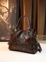 Women's Elegant Floral Embossed Handbag, Pu Leather Satchel, Vintage Style Zipper Crossbody Everyday Bags, Trendy All-match B...
