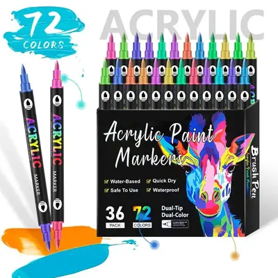 Acrylic Paint Marker Pen, 12/24pcs Double-ended Acrylic Paint Marker Pen, Art Set for Diy Crafts, Graffiti, Cloth Painting,  ...