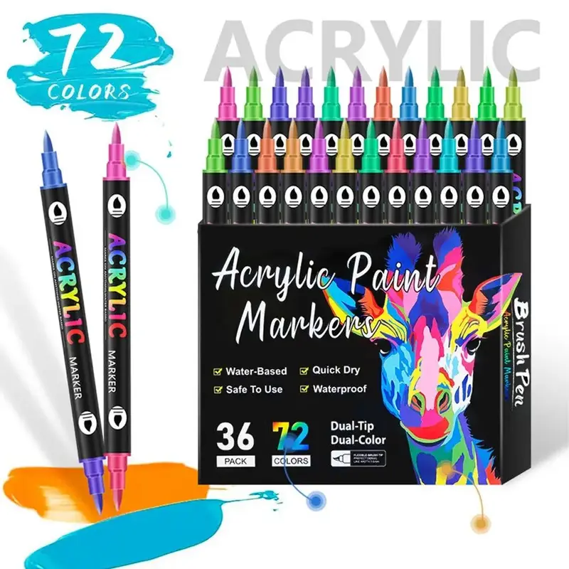 Acrylic Paint Marker Pen, 12/24pcs Double-ended Acrylic Paint Marker Pen, Art Set for Diy Crafts, Graffiti, Cloth Painting,  ...