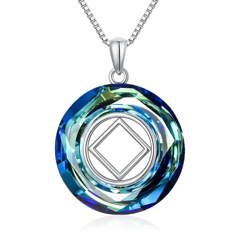 Sterling Silver Square Crystal Pendant Necklace