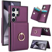 Wallet Case with Card Holder, 1 Count 360° Rotation Ring Kickstand Magnetic Clasp & Durable Shockproof Cover for Samsung Gal...