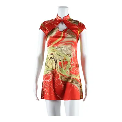Eastern Inspired Womens Slip Dress Red Crazy Pattern Short Sleeve Short S