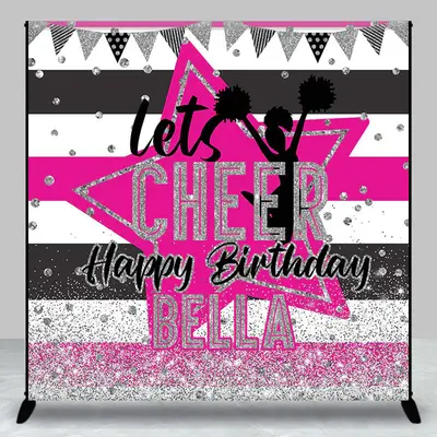 Glitter Stripe Star Cheer Up Custom Birthday Backdrop - Aperturee