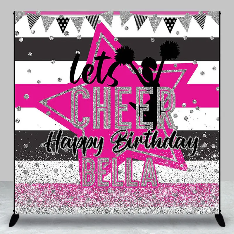 Glitter Stripe Star Cheer Up Custom Birthday Backdrop - Aperturee