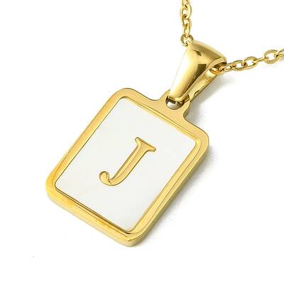 Ion Plating(IP) Rectangle with Initial Letter 304 Stainless Steel Pendant Necklace
