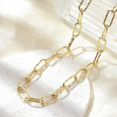 Brass Textured Paperclip Chain Necklaces