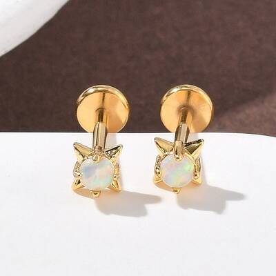 304 Stainless Steel Opal Stud Earrings