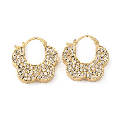 Flower Rack Plating Brass Micro Pave Cubic Zirconia Hoop Earrings