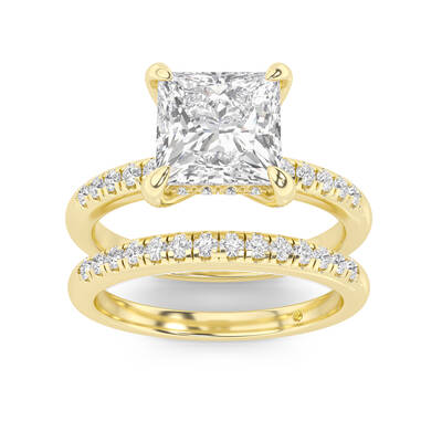 Aurelia Lab Grown Princess Cut Diamond Engagement Ring with the BonBon Quarter Coverage Wedding Band | 10K Yellow Gold 3 ct. ...