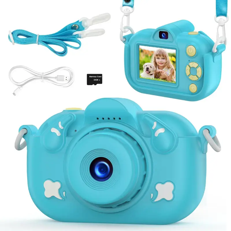Cute Digital Camera, Dual Lens Digital Camera 32MP HD Video Camera Digital With SD Card Slot & Silicone Case, Camera Digital,...