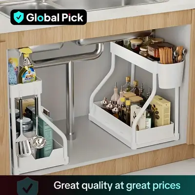 2 Layer Pull Out Storage Rack, 1 Count Large Capacity Drawer Organizer, Kitchen and Bathroom Storage Rack, Home Organizer for...