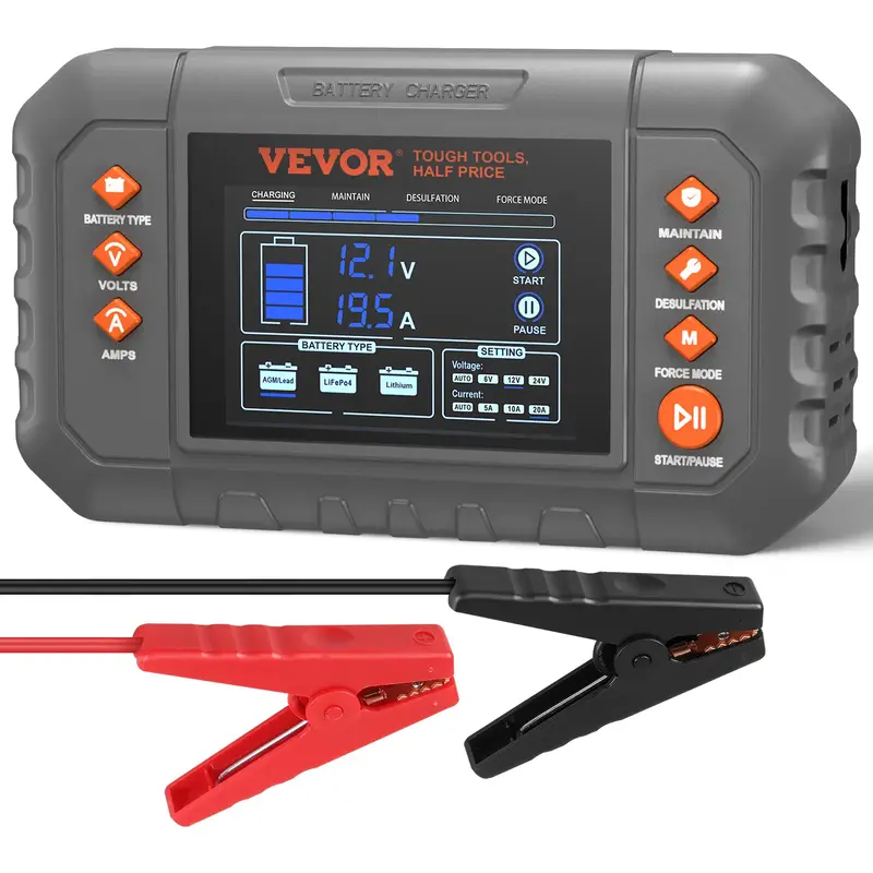 VEVOR Smart Battery Charger, Various specifications, Lithium LiFePO4 Lead-Acid (AGM / Gel / SLA) Car Battery Charger with LCD...