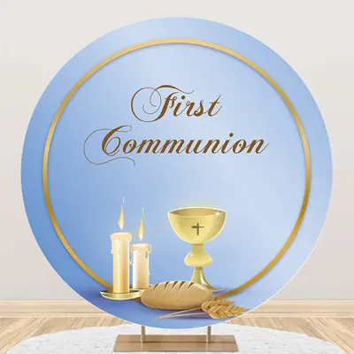 Blue Holy Grail First Communion Baptism Backdrop