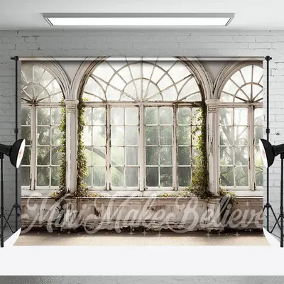 Retro Arch Spring Scene White Window Photo Backdrop - Aperturee