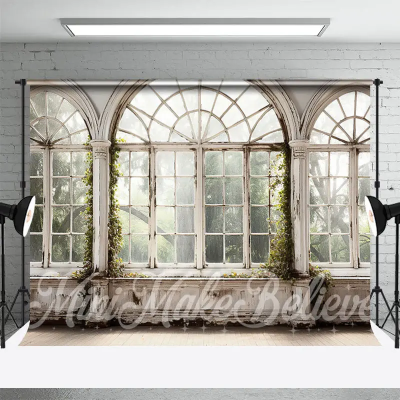 Retro Arch Spring Scene White Window Photo Backdrop - Aperturee