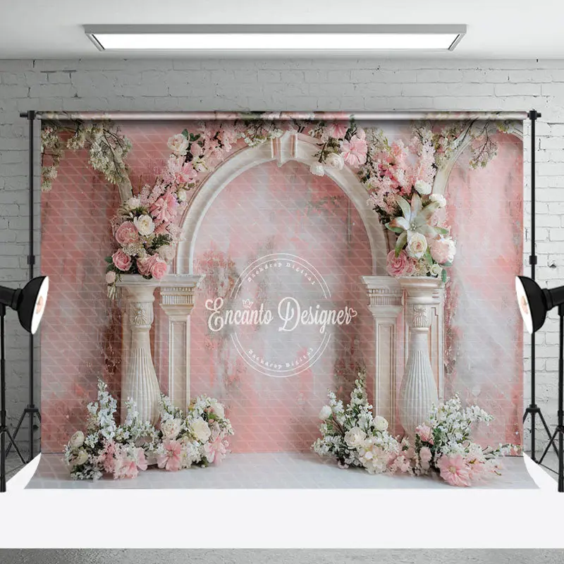 Abstract Retro Pink Wall Floral Wedding Backdrop